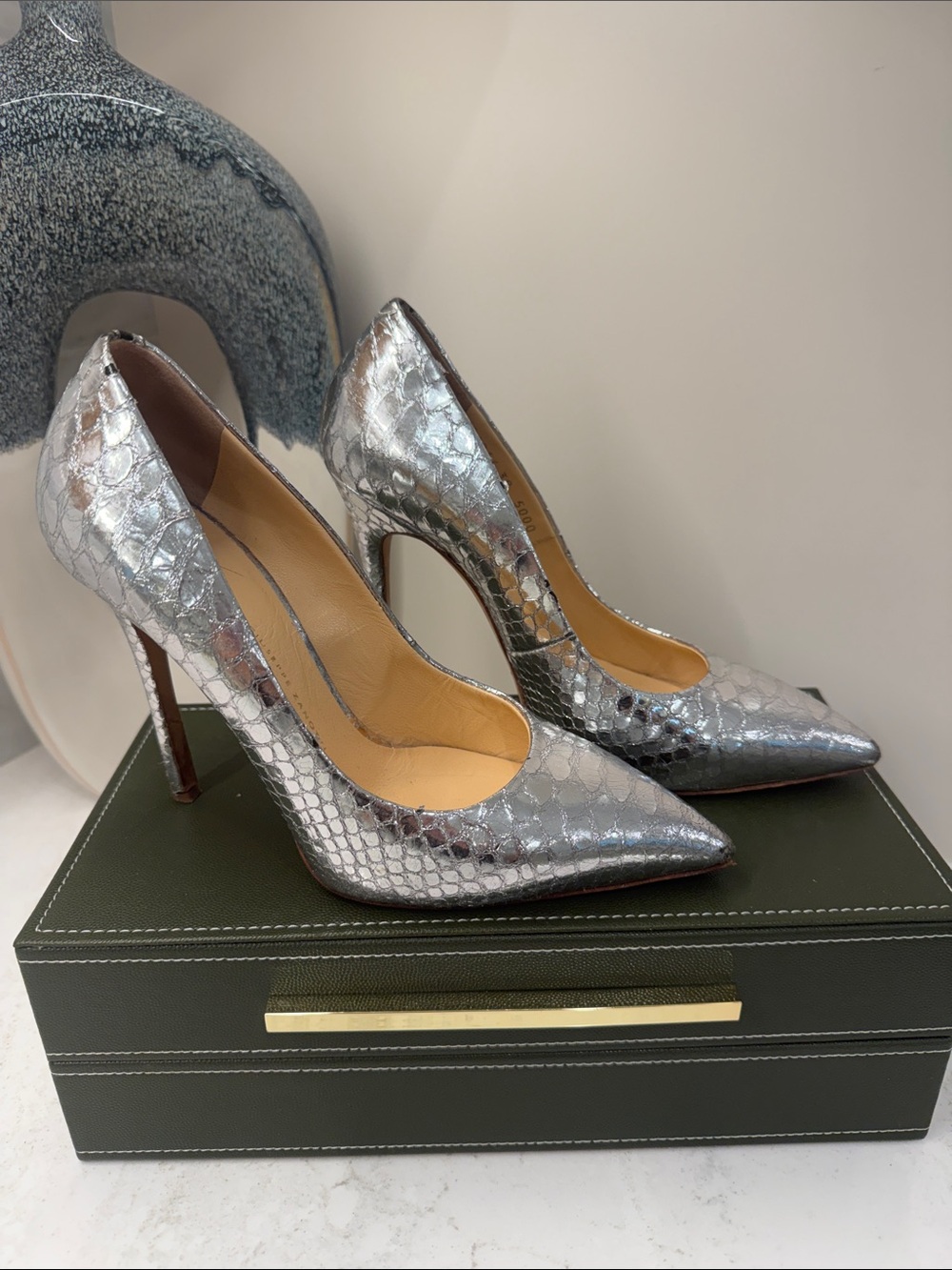 Giuseppe Zanotti Silver Metallic Snake Embosses Heels